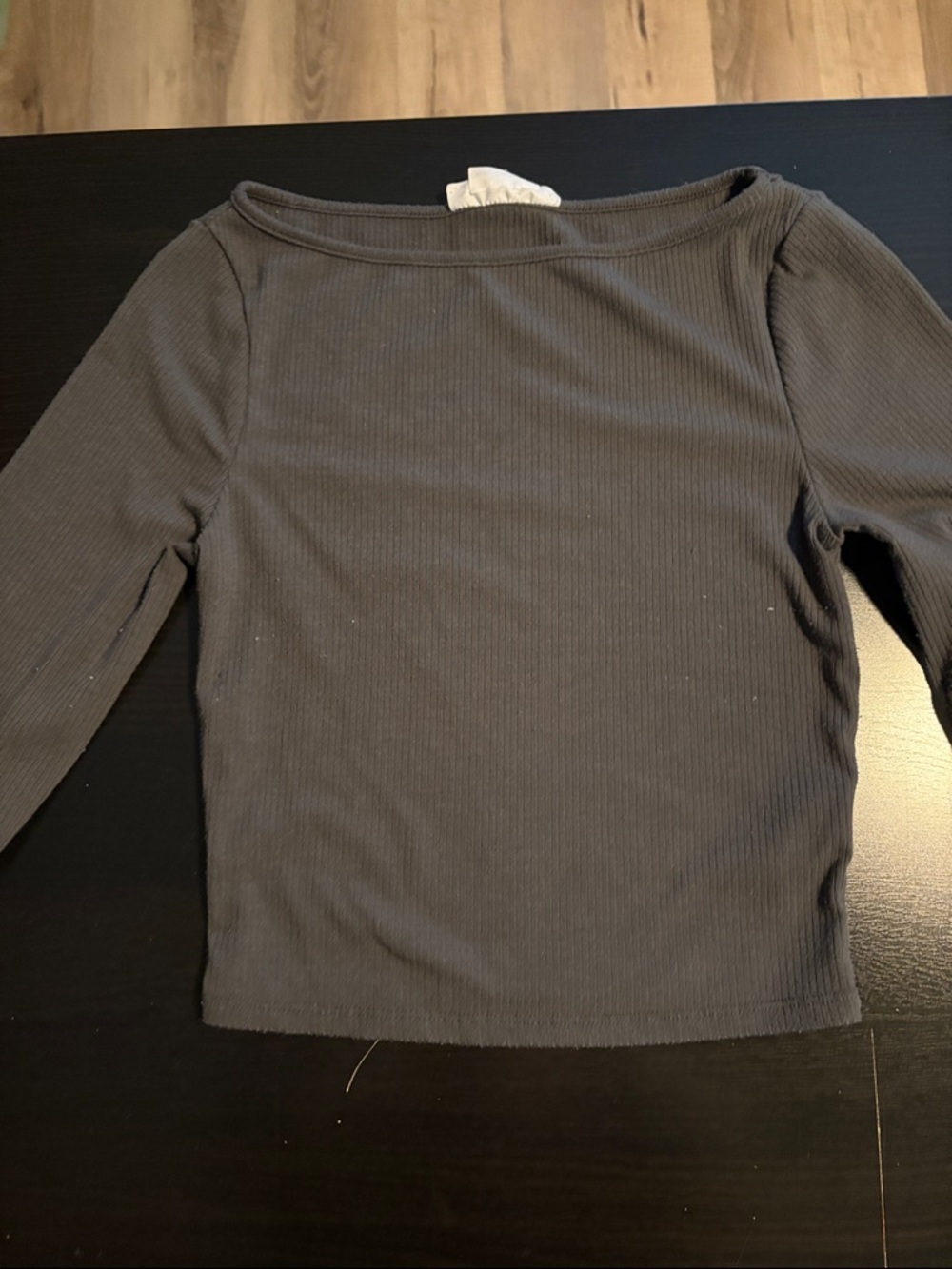 Urban Outfitters Ribbed Boatneck Long Sleeve Top - Charcoal